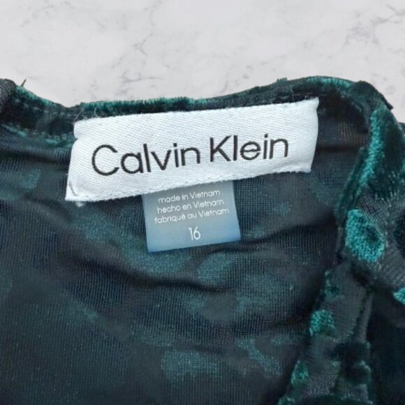 Calvin Klein Green Burnout Velvet Animal-Print Stretch Wrap Midi Dress Size 16 - Picture 7 of 12